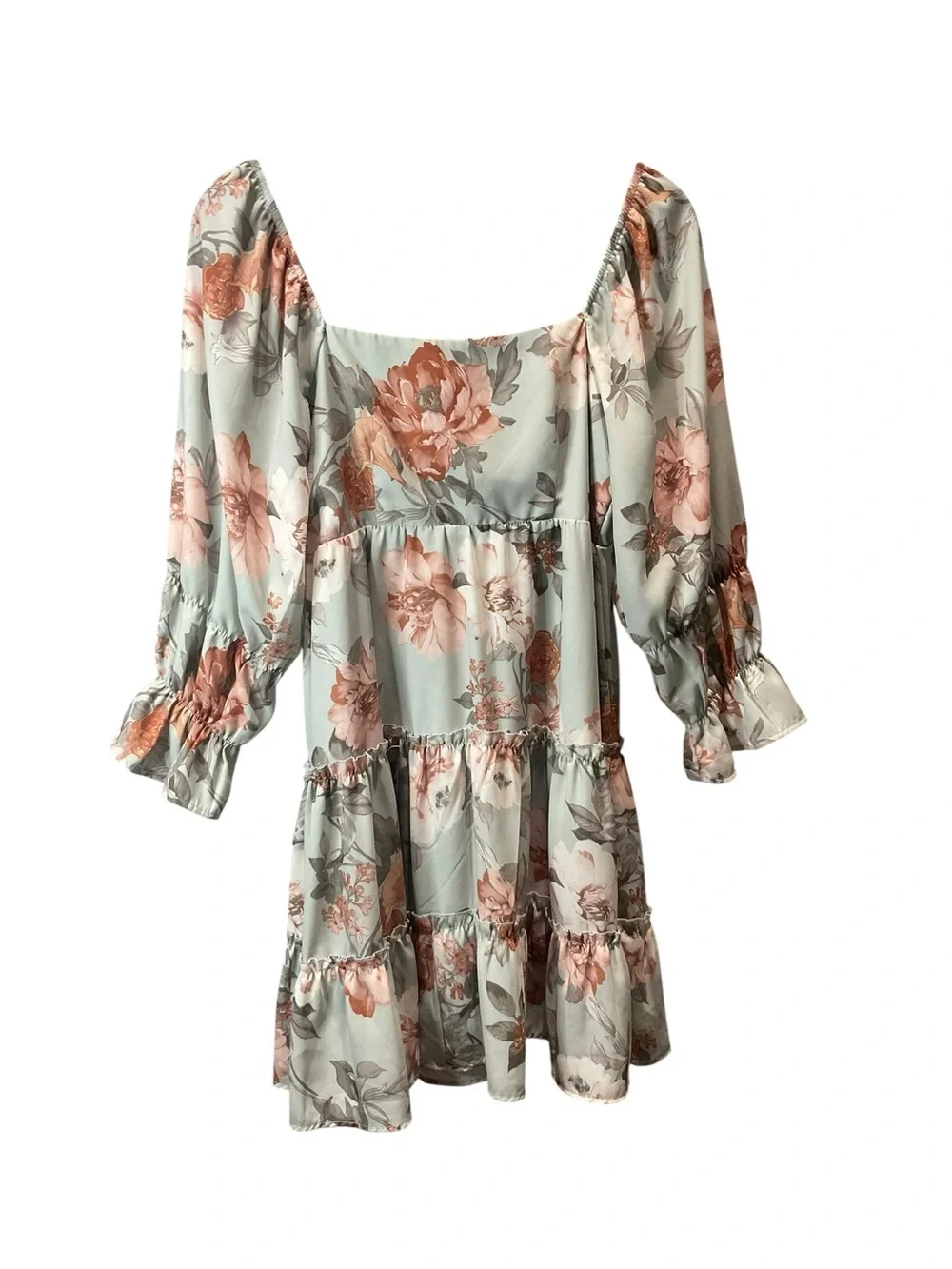 Altar’d State Floral Square-Neck Tiered Mini Dress - Sage Pink - Picture 3 of 8